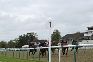 "Woody" (far side) at the furlong pole