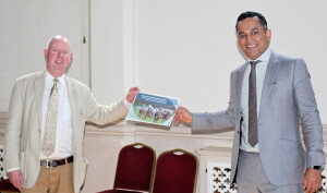 Simon Double hands over Racing Recovery Blueprint to Gagan Mohindra, MP